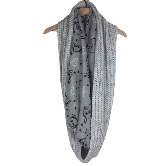 torrid Accessories - TORRID Scarf Music Notes Sheer & Knit Chunky Grey Infinity Warm Cozy Lot of 2